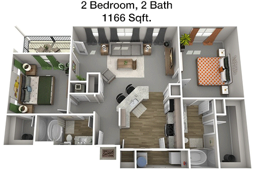 1,166 sq ft floorplan layout