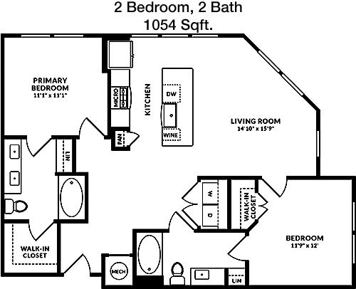 1,054 sq ft floorplan layout