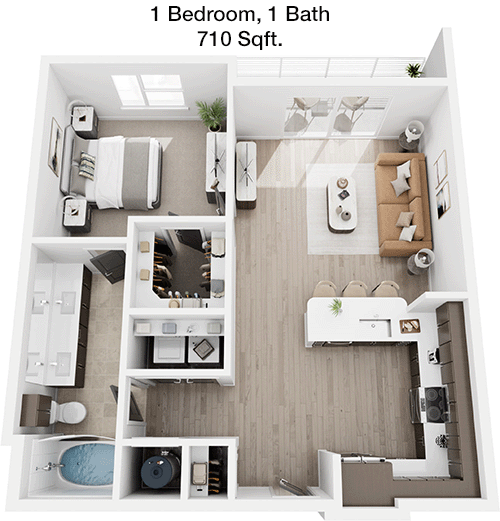 710 sq ft floorplan layout