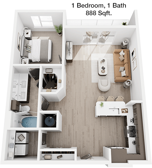 888 sq ft floorplan layout