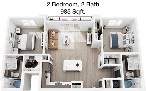 985 sq ft floorplan layout