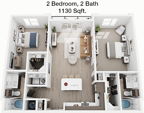 1,130 sq ft floorplan layout