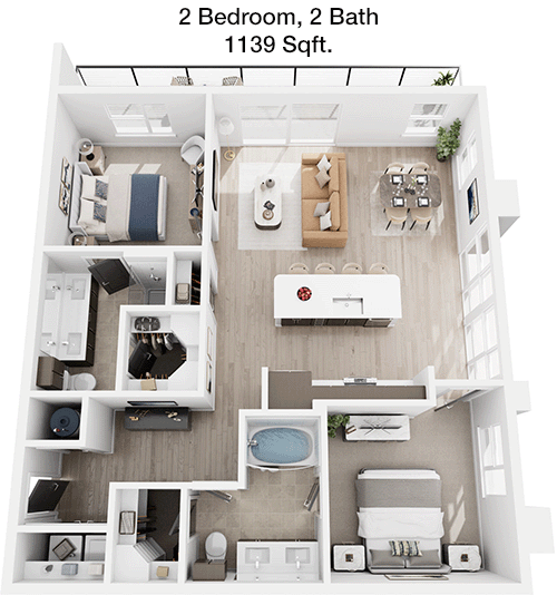 1,139 sq ft floorplan layout
