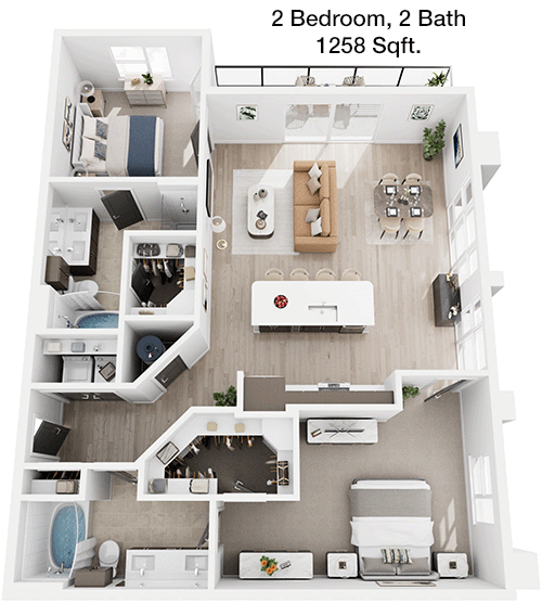 1,258 sq ft floorplan layout