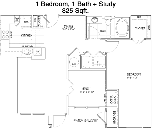 825 sq ft floorplan layout