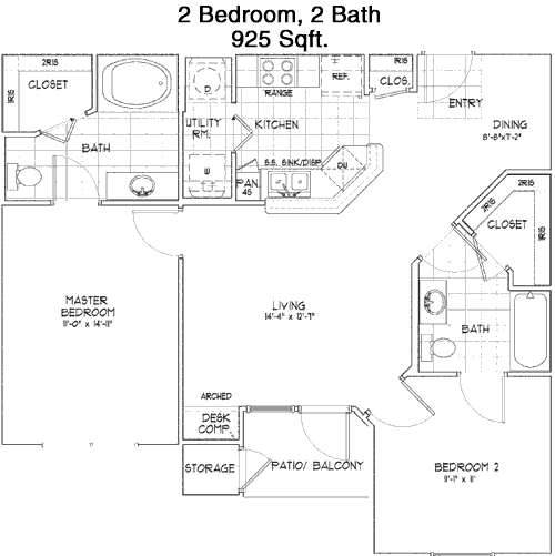 925 sq ft floorplan layout