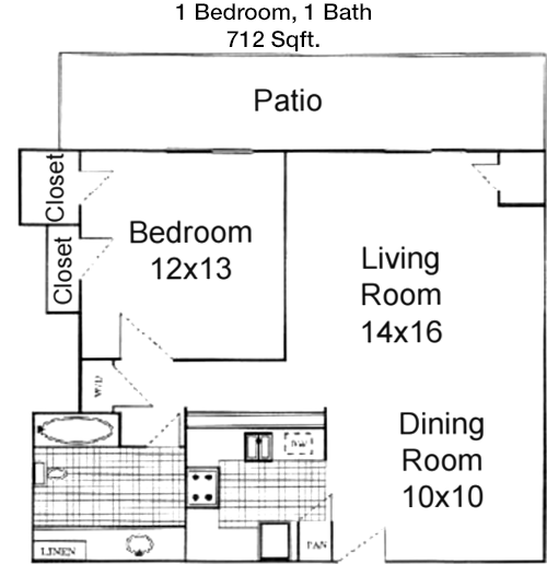 712 sq ft floorplan layout