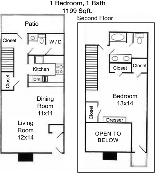 1,199 sq ft floorplan layout
