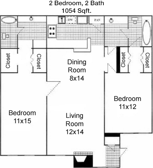 1,054 sq ft floorplan layout