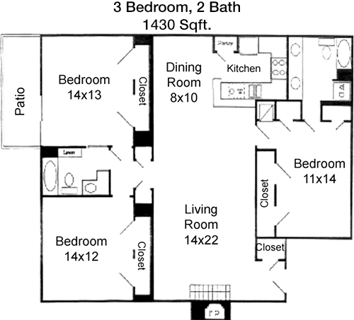 1,430 sq ft floorplan layout