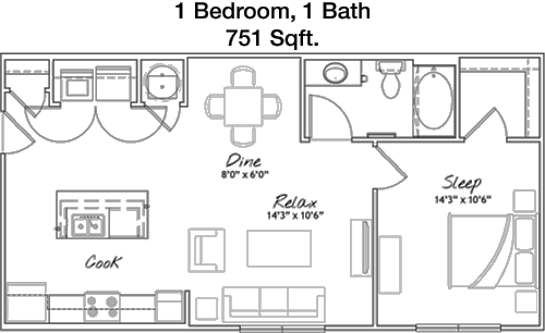 751 sq ft floorplan layout
