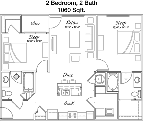 1,060 sq ft floorplan layout