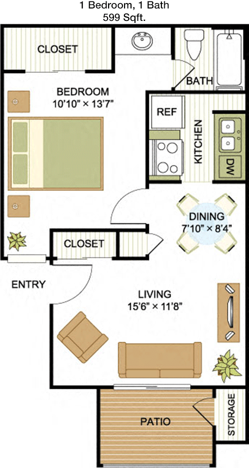 599 sq ft floorplan layout