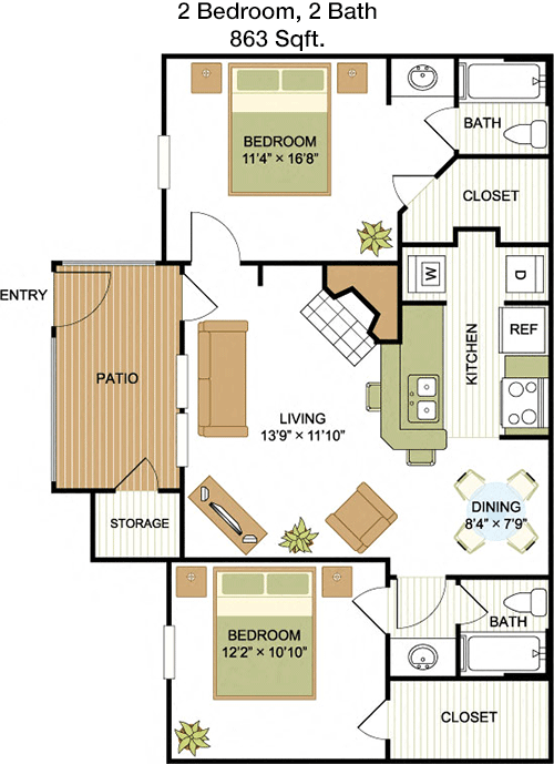 863 sq ft floorplan layout