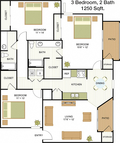 1,250 sq ft floorplan layout