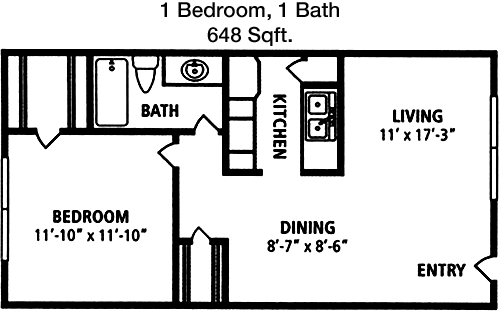 648 sq ft floorplan layout
