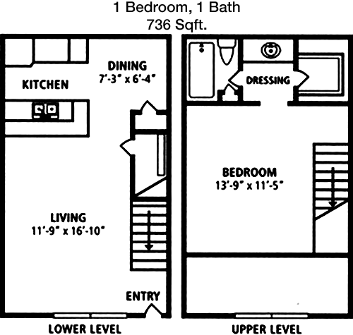 736 sq ft floorplan layout
