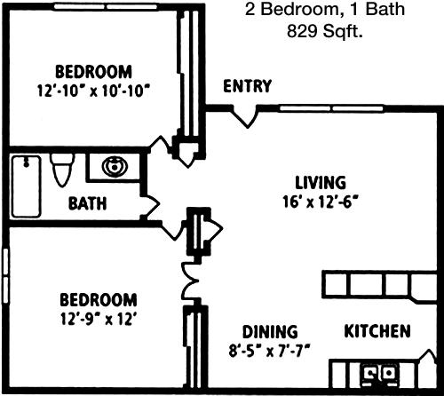 829 sq ft floorplan layout