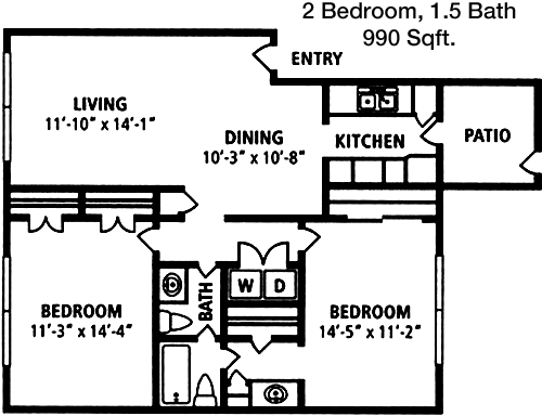 990 sq ft floorplan layout