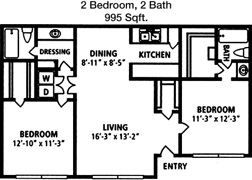 995 sq ft floorplan layout