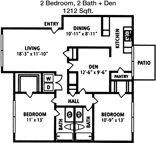 1,212 sq ft floorplan layout