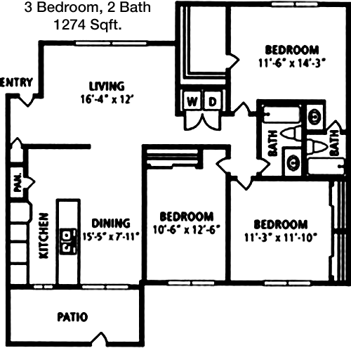 1,274 sq ft floorplan layout