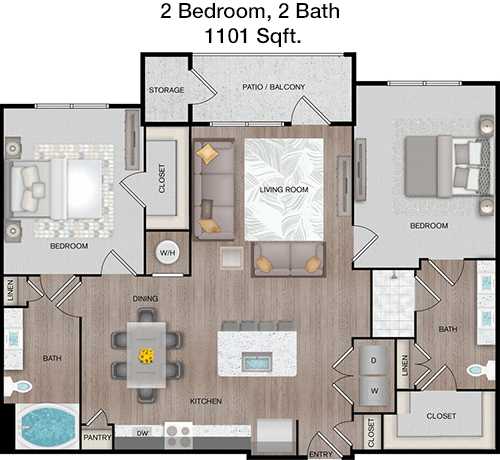 1,101 sq ft floorplan layout