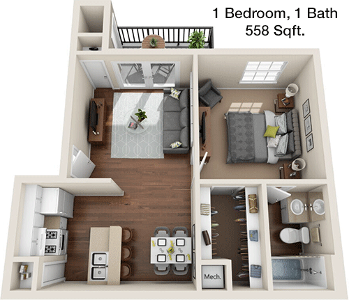 558 sq ft floorplan layout
