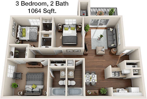 1,064 sq ft floorplan layout