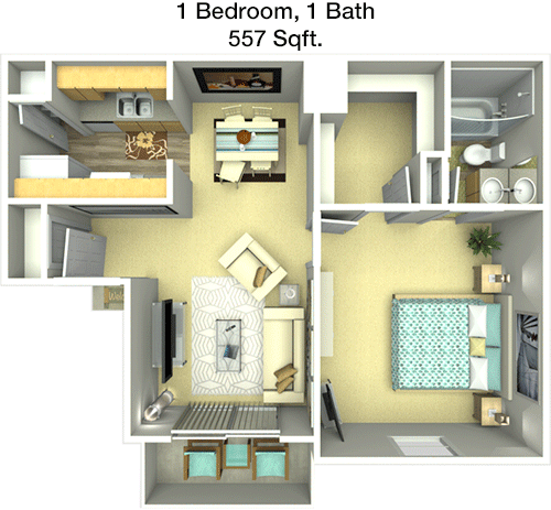 557 sq ft floorplan layout