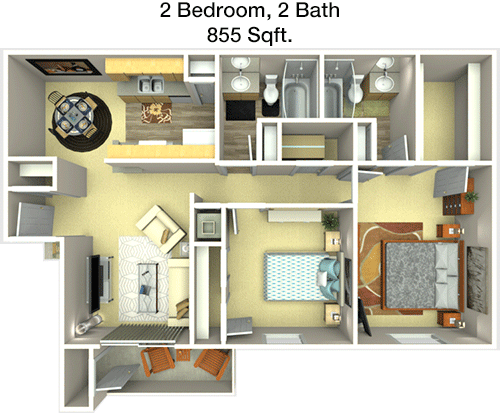 855 sq ft floorplan layout