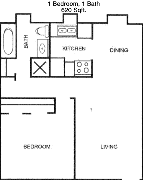 620 sq ft floorplan layout