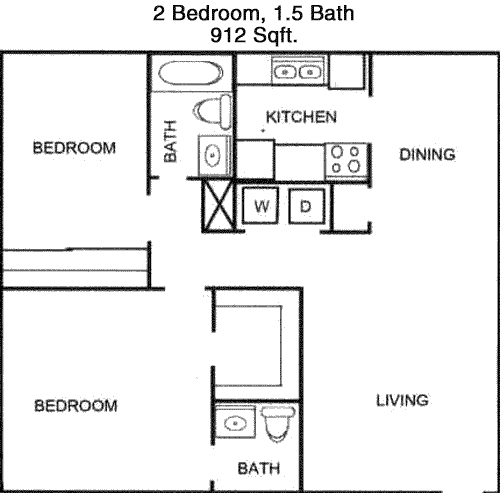 912 sq ft floorplan layout