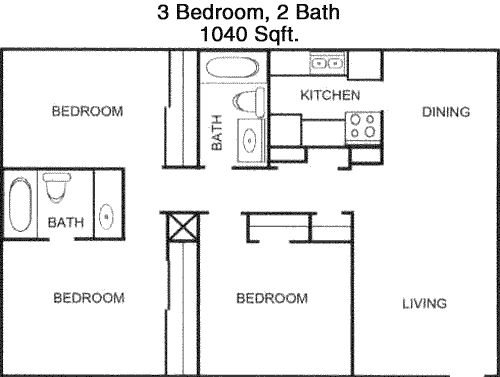 1,040 sq ft floorplan layout
