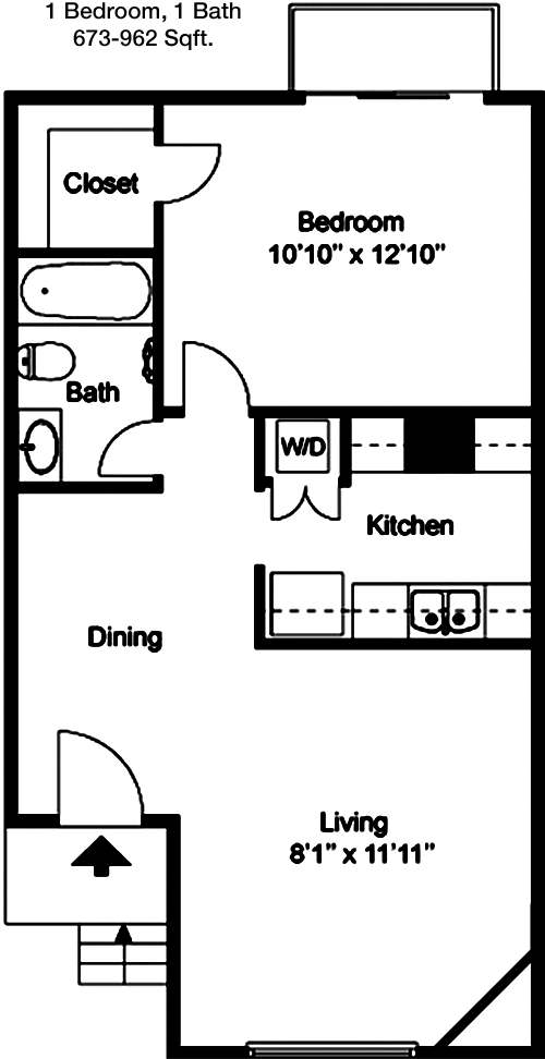 673 sq ft floorplan layout