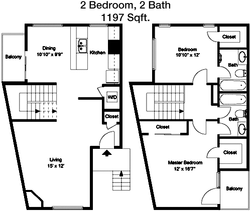 1,197 sq ft floorplan layout
