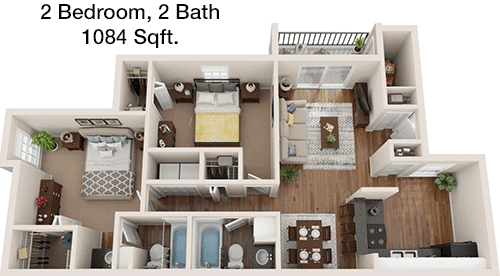 1,084 sq ft floorplan layout