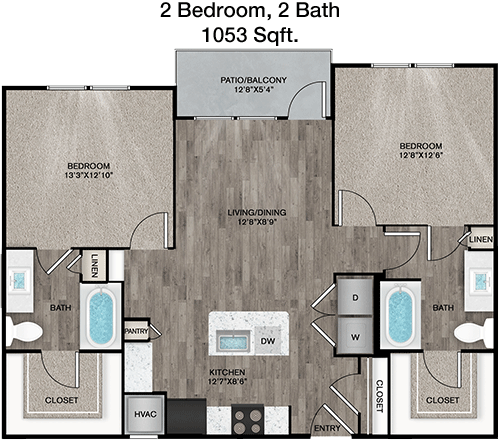 1,053 sq ft floorplan layout