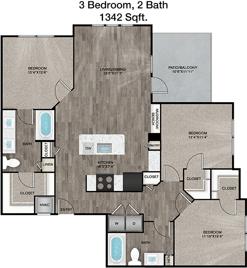 1,342 sq ft floorplan layout