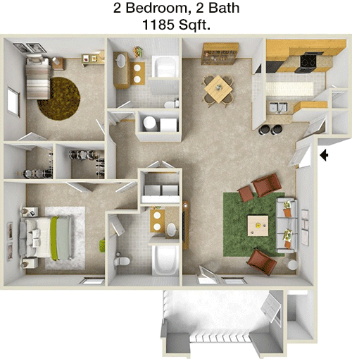 1,185 sq ft floorplan layout