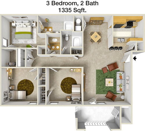 1,335 sq ft floorplan layout