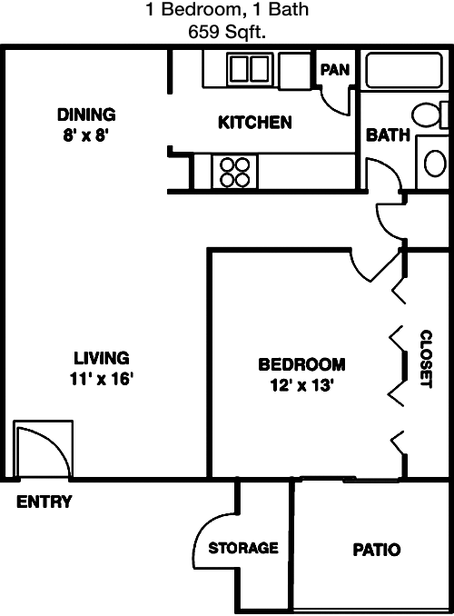 659 sq ft floorplan layout