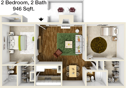 946 sq ft floorplan layout