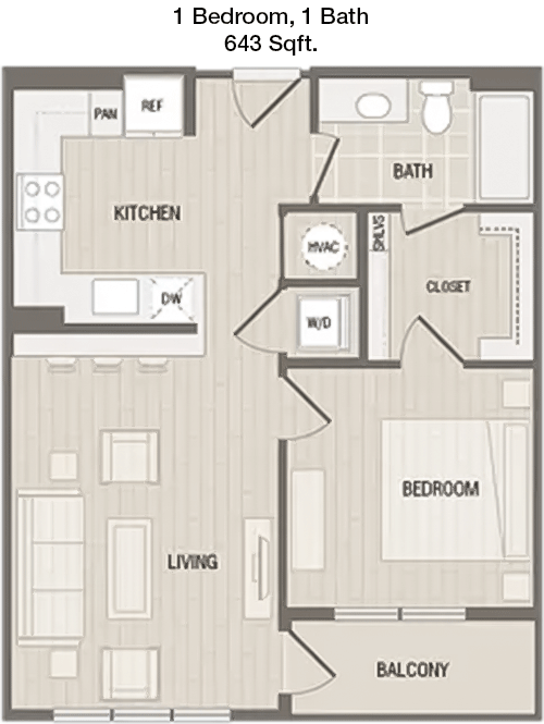 643 sq ft floorplan layout