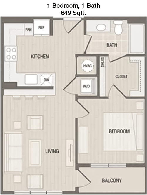 649 sq ft floorplan layout