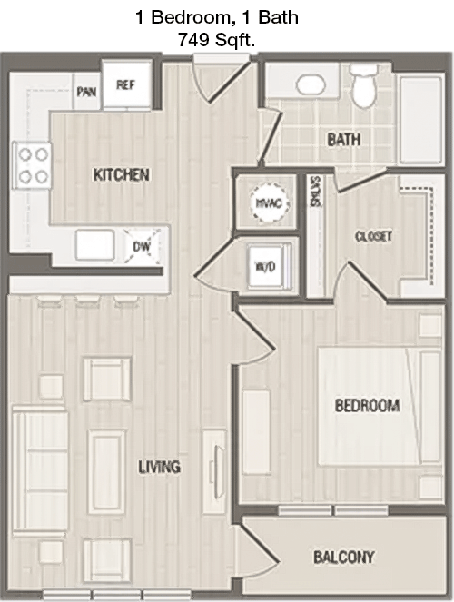 749 sq ft floorplan layout