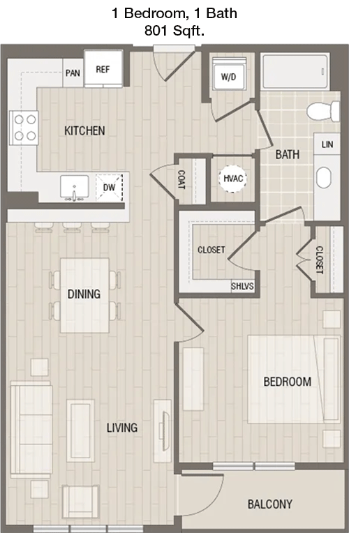 801 sq ft floorplan layout