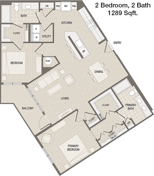 1,289 sq ft floorplan layout