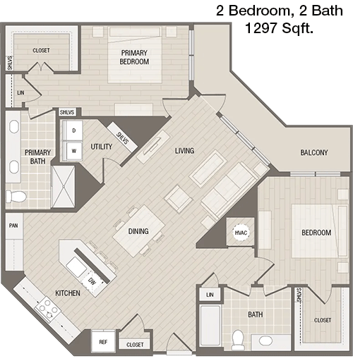 1,297 sq ft floorplan layout