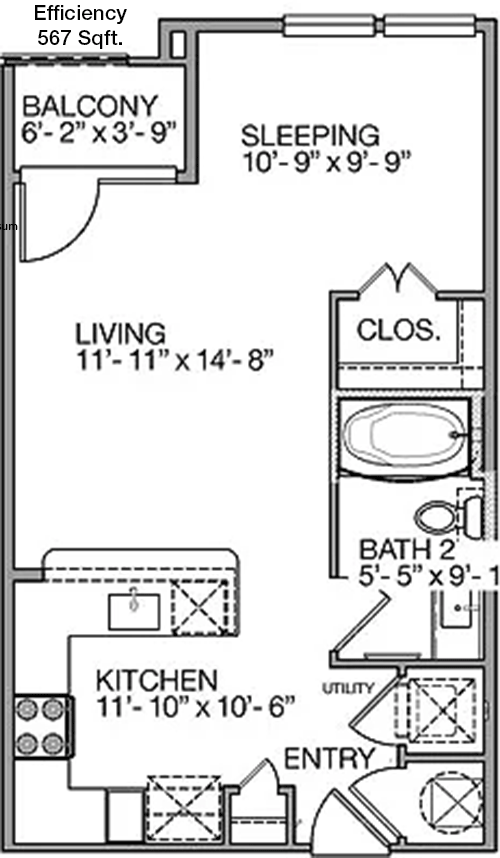 567 sq ft floorplan layout